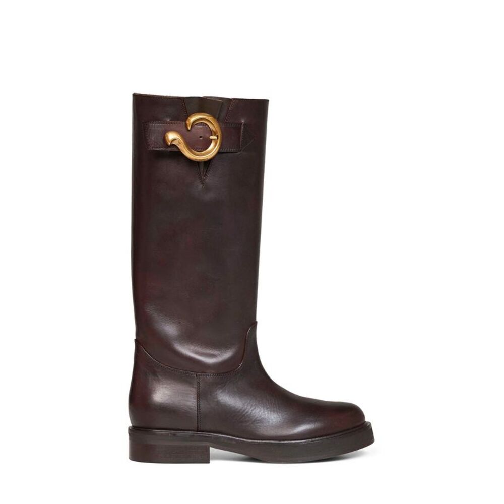 Etro Women Brown Leather High Boots With Paisley Buckle